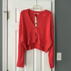 NWT Mustard Seed Coral Oversized Cropped Cardigan